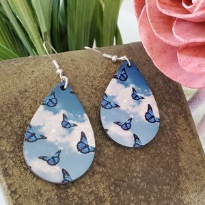 Blue Butterflies Teardrop Earrings